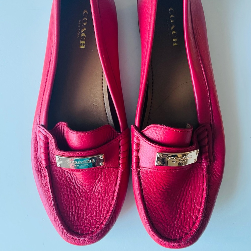 Coach Women's Bold Red Leather Loafers - Picture 1 of 7